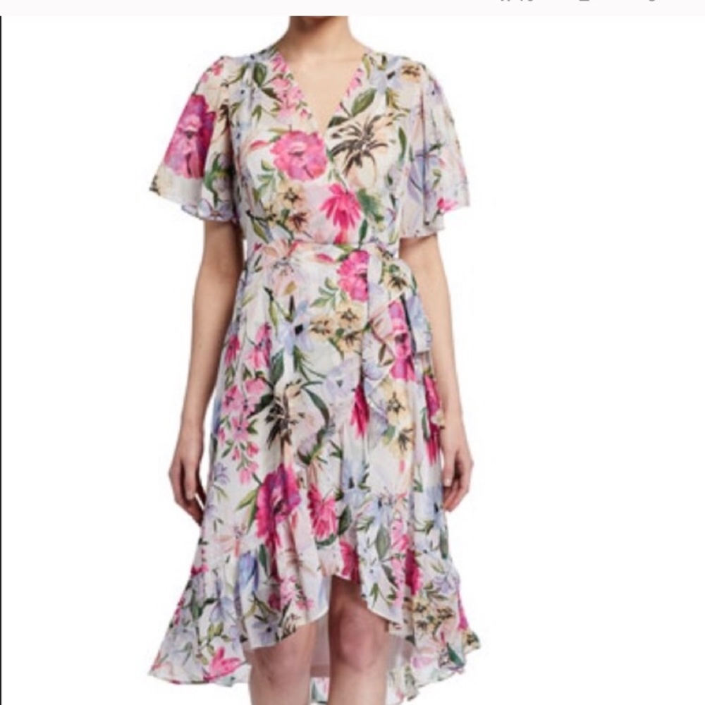 Calvin Klein Floral Ruffle Wrap Dress